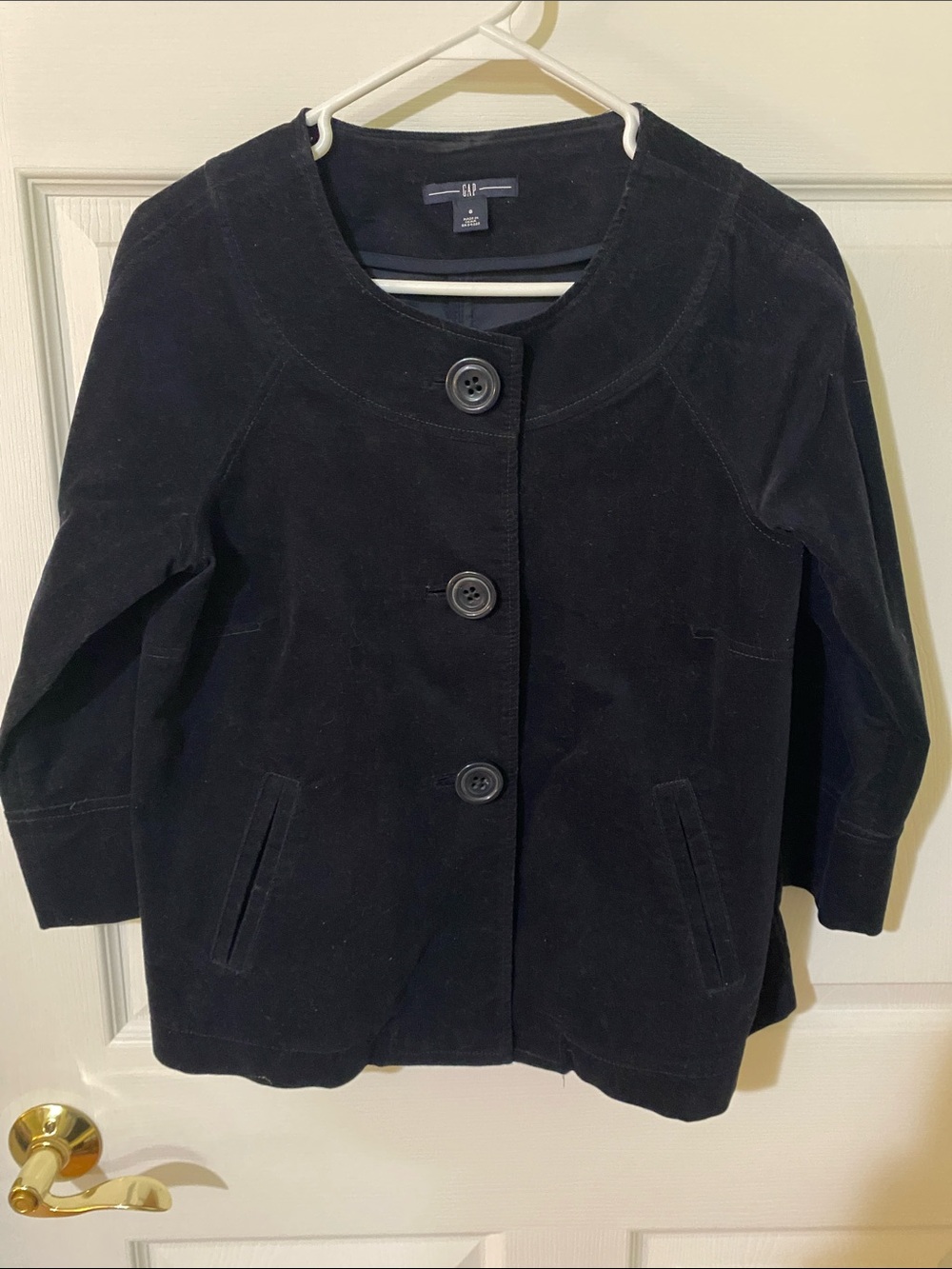 Gap Navy Three-Button Round-Neck Velvet Jacket